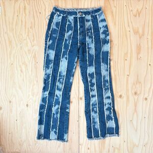70s vibe acid patchwork fringed denim - S - mid rise flare leg euc